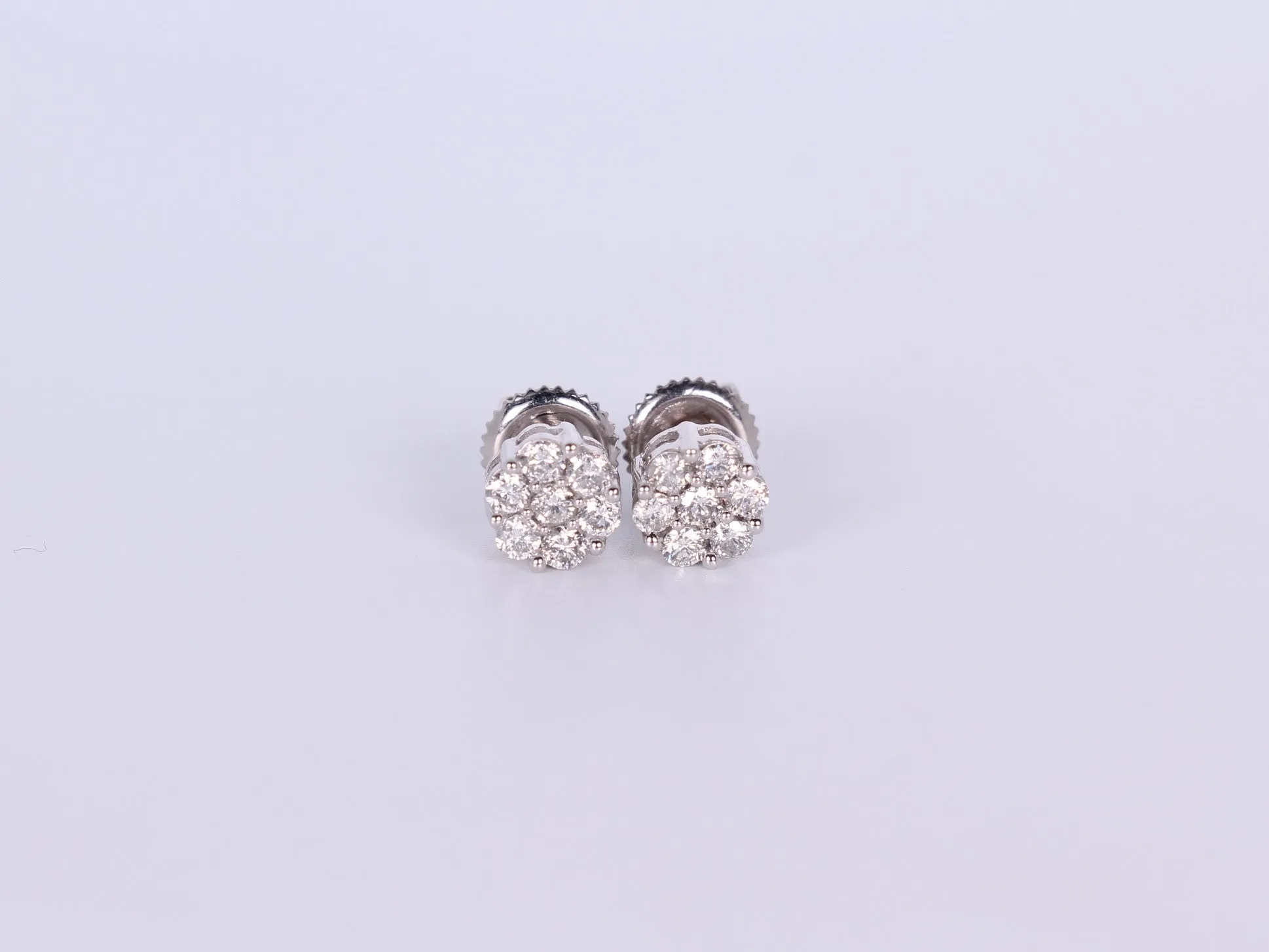 10K White Gold Flower Cluster Earrings .500Ctw