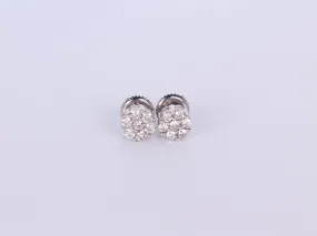 10K White Gold Flower Cluster Earrings .500Ctw