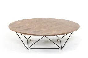 11' Walnut Veneer and Black Metal Coffee Table By Homeroots