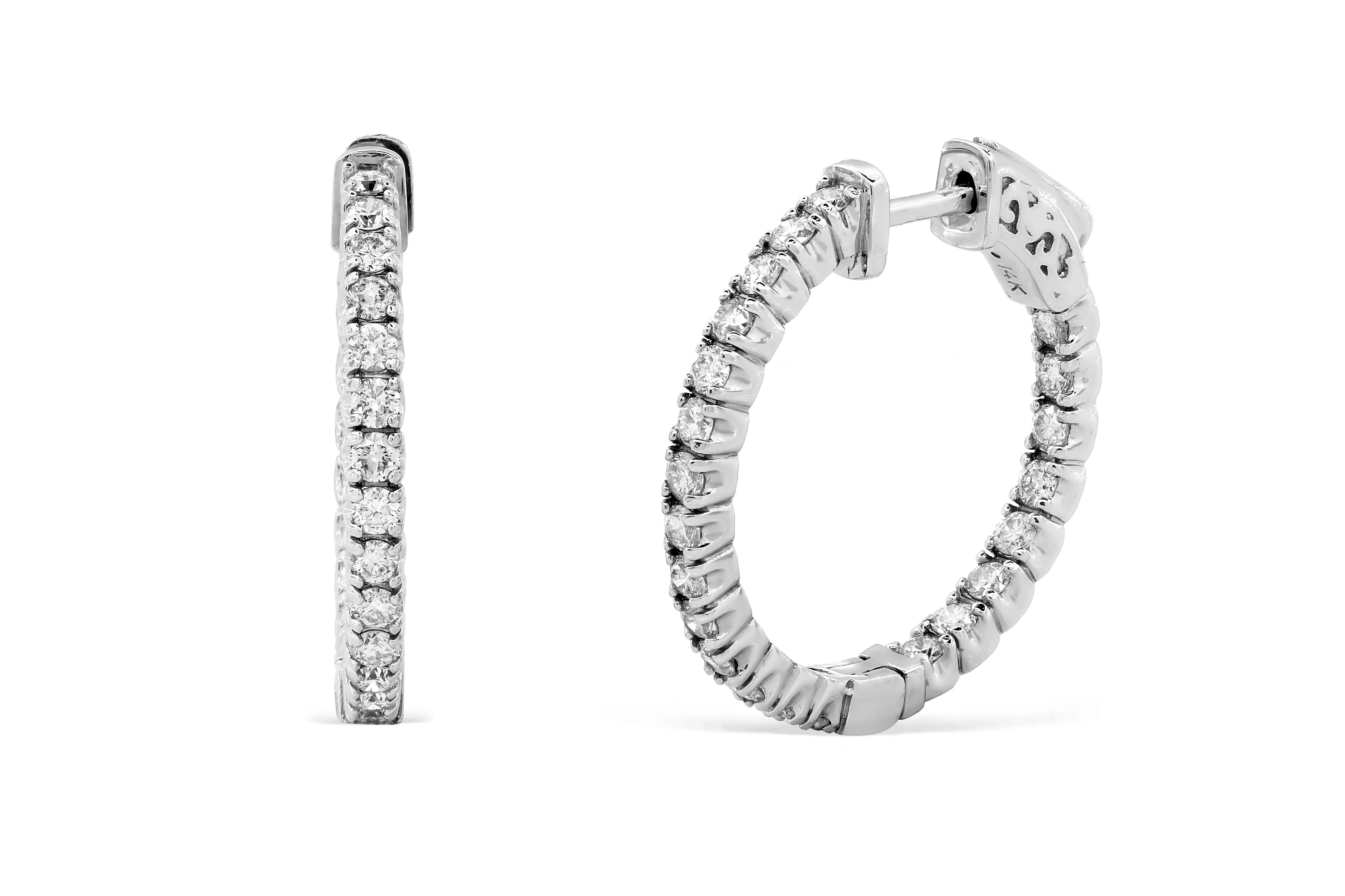 1.40 CT TW Round Diamond Hoop Earrings 14K White Gold DER016