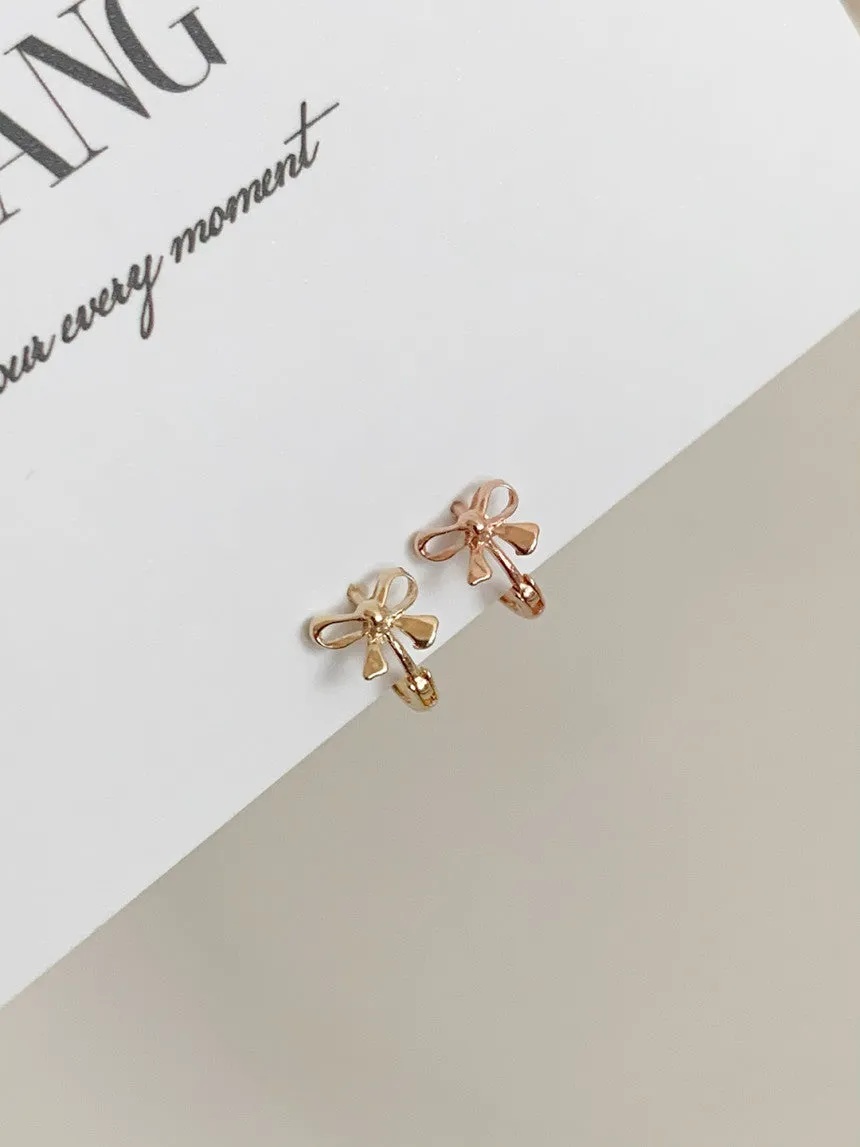 14K Solid Gold Ribbon Tie Knot Cartilage Helix Tragus Piercing Earring Huggie Hoop Ring