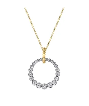 14K White and Yellow Gold Diamond Bujukan 20mm Drop Necklace