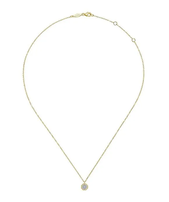 14K Yellow Gold Octagonal Pave Diamond Pendant Necklace