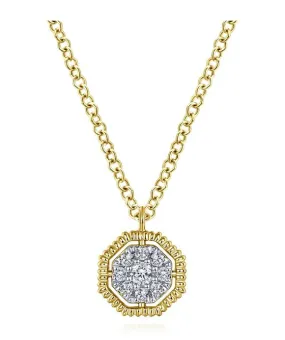 14K Yellow Gold Octagonal Pave Diamond Pendant Necklace