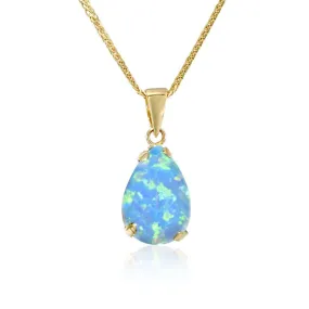 14K Yellow Gold Teardrop Blue Opal 7X10mm Pendant