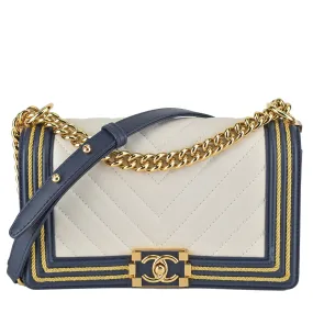 19C By The Sea White Chevron Navy Blue Gold Rope Framed Boy Flap Bag GHW