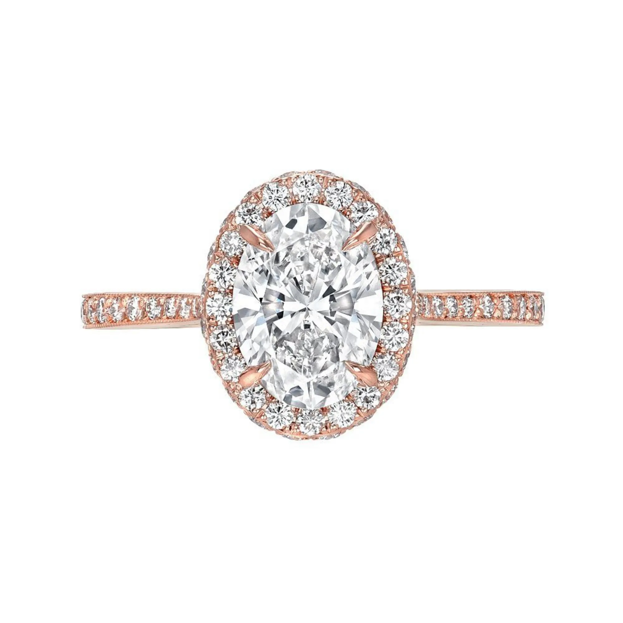 2 carat Rose Gold Engagement Ring, Oval Halo Ring,