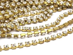 2 Feet Vintage 2.5mm Crystal Rhinestone Chain With Brass Frame - Made In Austria Au19 Z144