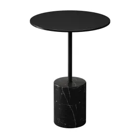 20" Black Steel and Marble Round Pedestal End Table By Homeroots