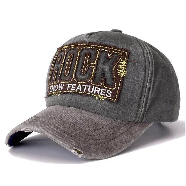 3D ROCK Patch Embroidered Washed Cotton Retro Baseball Adjustable Snapback Cap