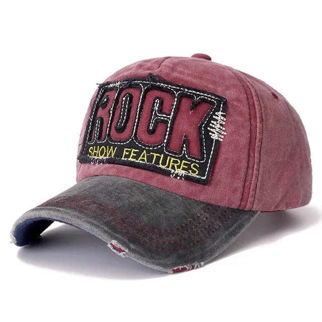 3D ROCK Patch Embroidered Washed Cotton Retro Baseball Adjustable Snapback Cap