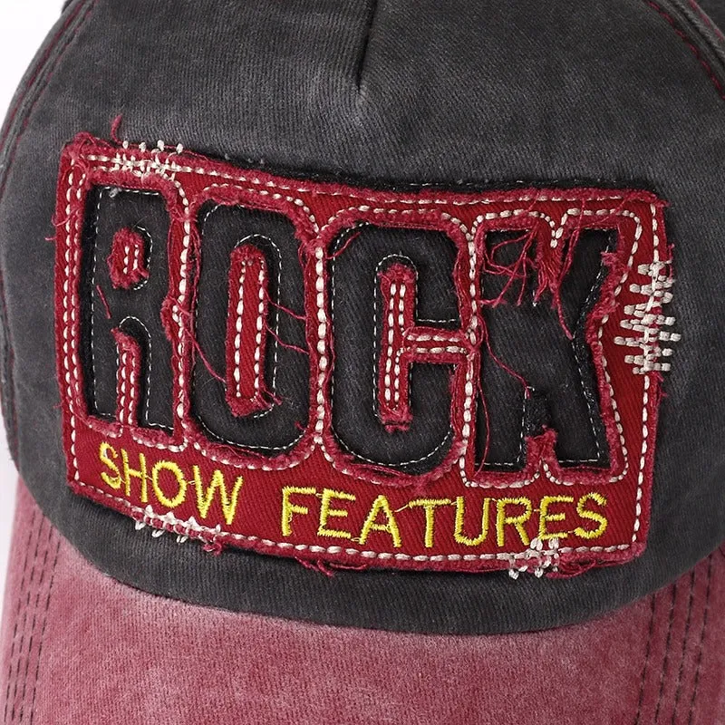 3D ROCK Patch Embroidered Washed Cotton Retro Baseball Adjustable Snapback Cap