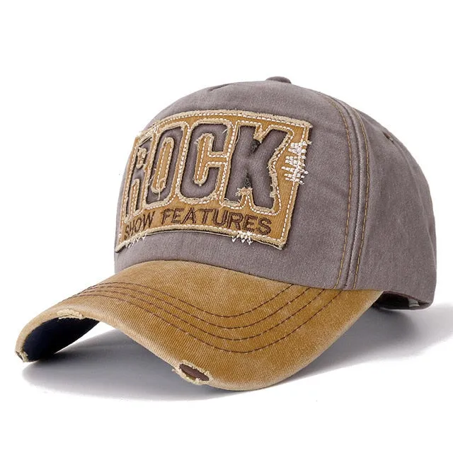 3D ROCK Patch Embroidered Washed Cotton Retro Baseball Adjustable Snapback Cap