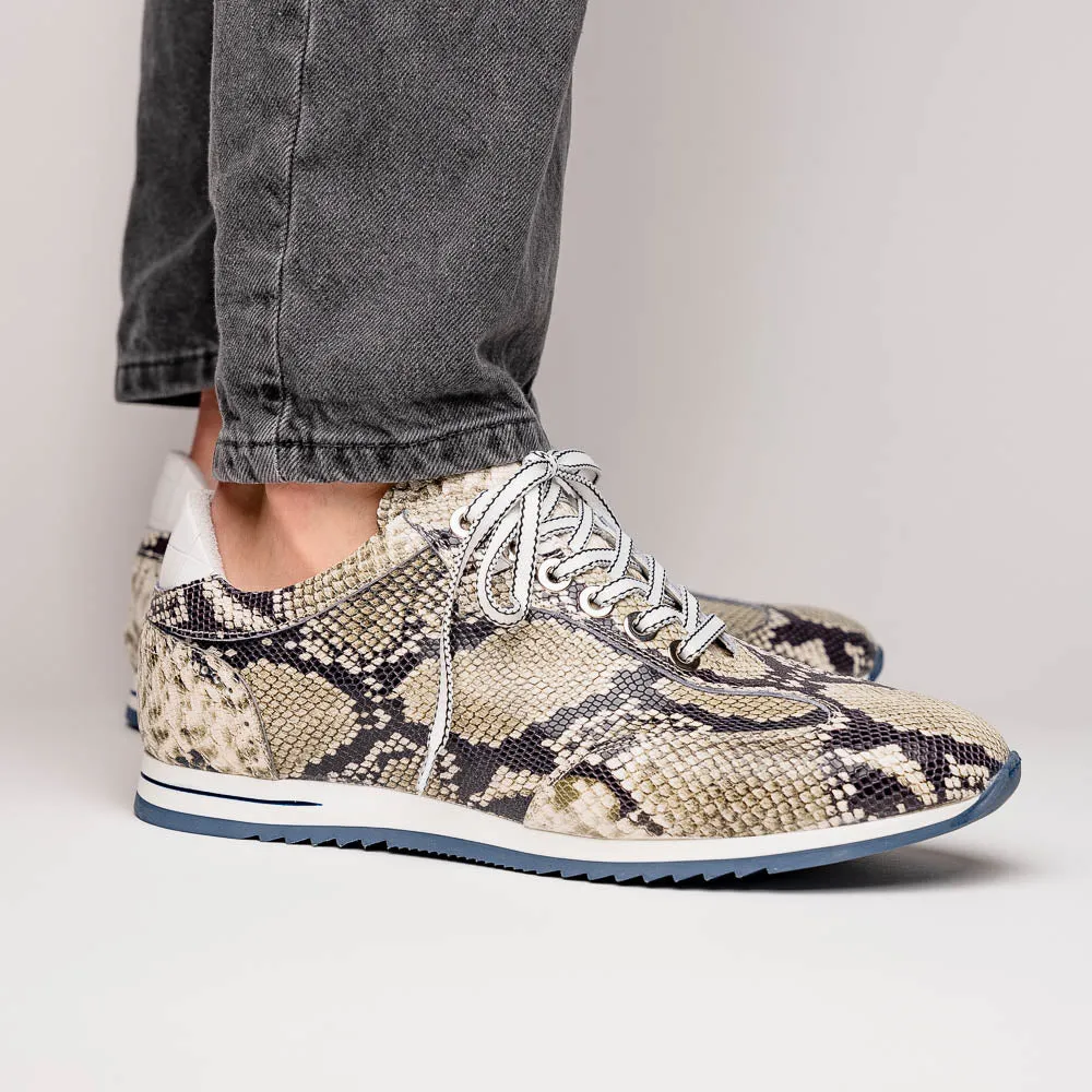 65-215-WHT PERI Python Embossed Italian Calfskin Sneakers Black / White