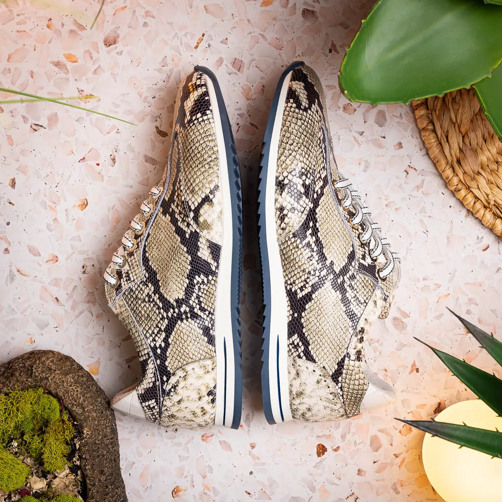 65-215-WHT PERI Python Embossed Italian Calfskin Sneakers Black / White