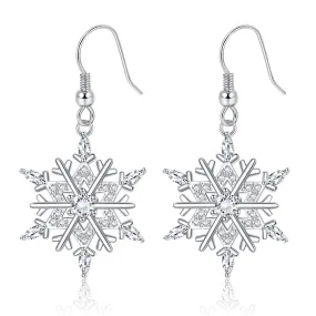 925 Sterling Silver Snowflake Drop Earrings for Women High Polished Silver Dangle Drop Earrings  Dangle Jewelry Snowflake Earrings for Women