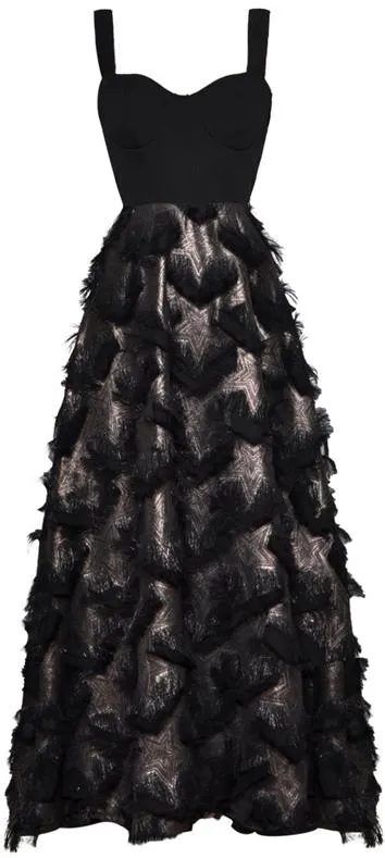 'Abilene' Fringed Star-Print Black Bustier Gown