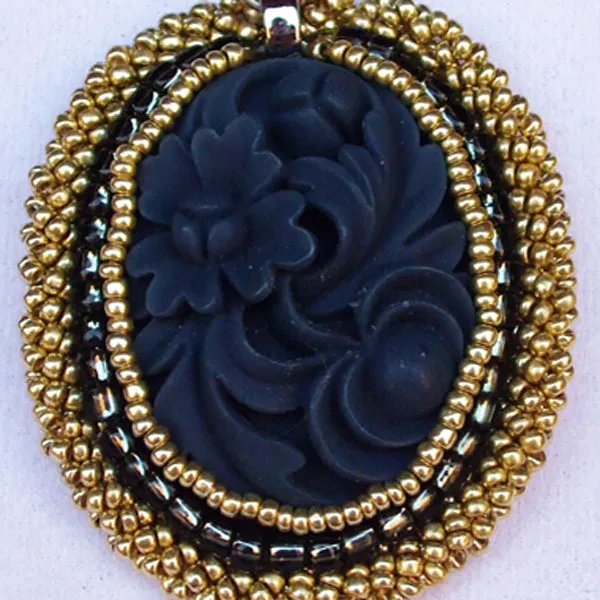 Acalia Beaded Black Cabochon Pendant Necklace