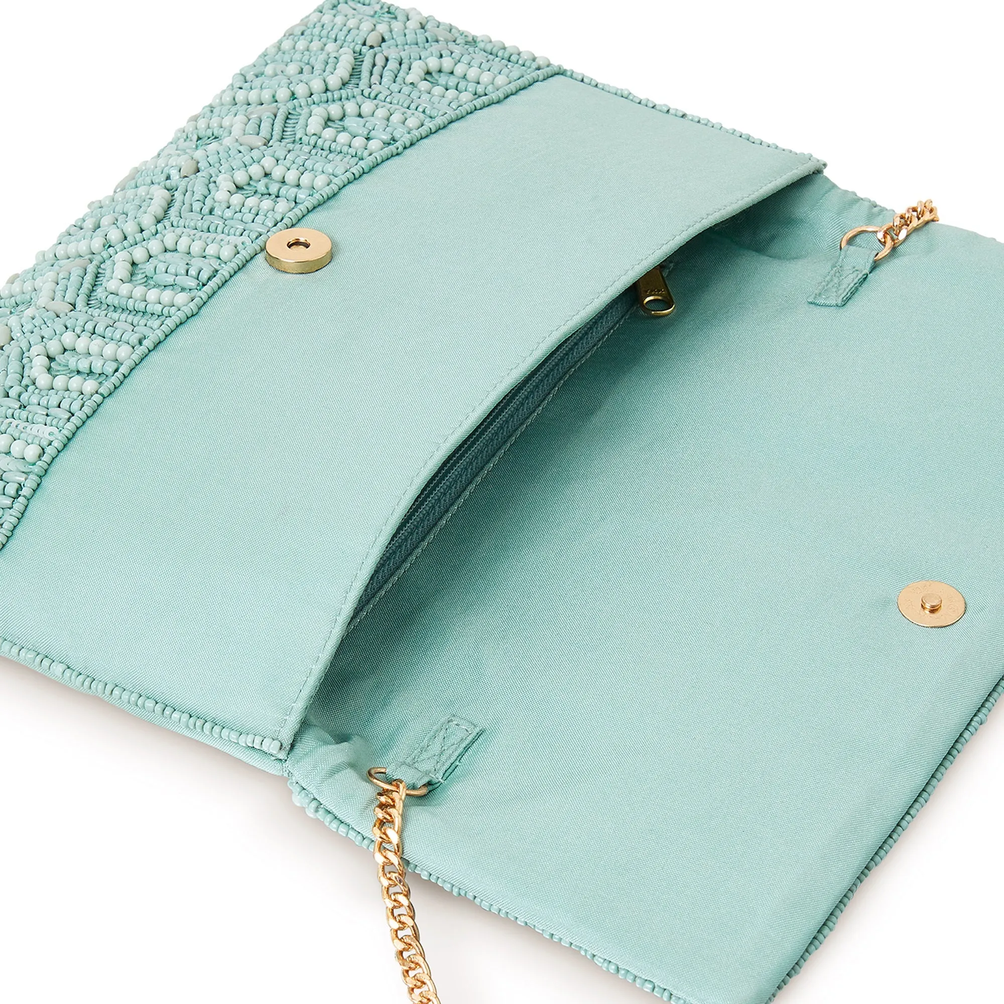 Accessorize London Women's Green Embellished Fold-Over Clutch Bag