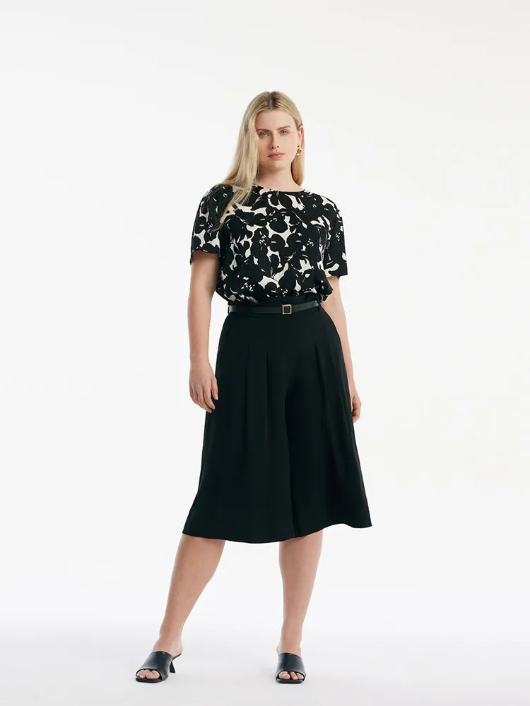 Acetate Mid-Calf Women Culottes With Leather Belt