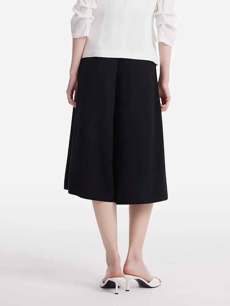 Acetate Mid-Calf Women Culottes With Leather Belt