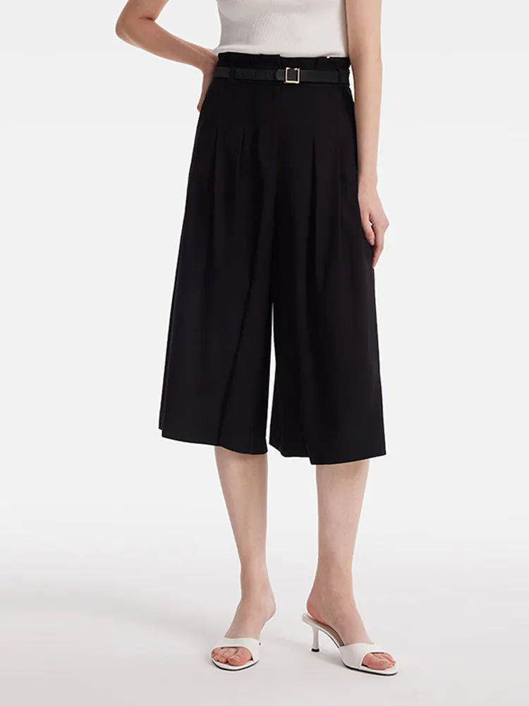 Acetate Mid-Calf Women Culottes With Leather Belt