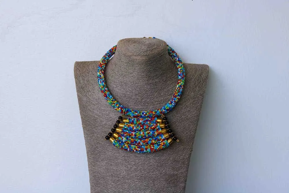 African beaded necklace, Statement necklace, Beaded Necklace for women, Moms gift, Christmas Gift for her, Zulu beaded necklace