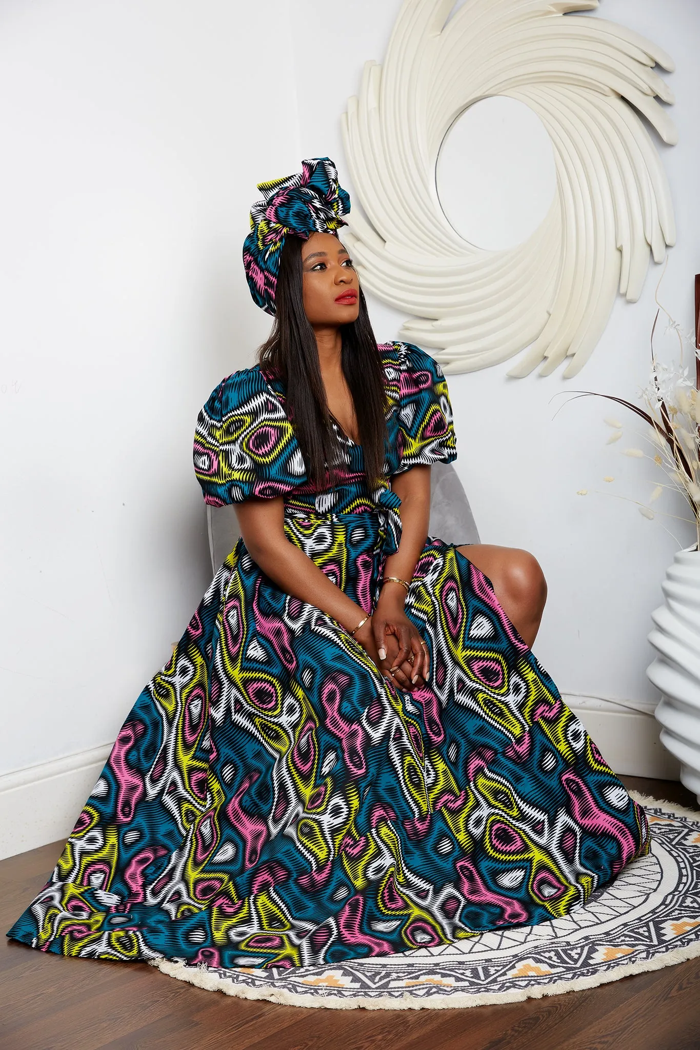 African Print Maxi Dress with Puff Sleeves- Zendaya