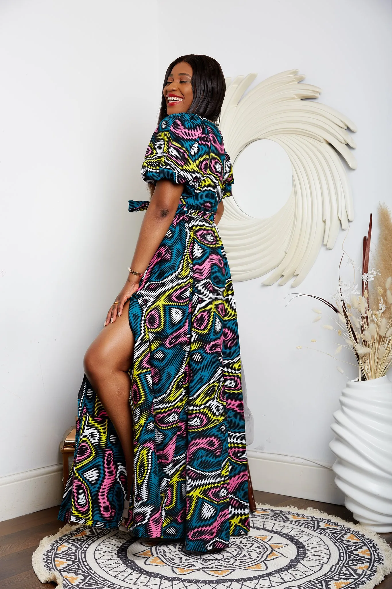 African Print Maxi Dress with Puff Sleeves- Zendaya