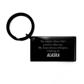 Alaska State Gifts, No matter where life's journey takes me, my heart always whispers, I belong in Alaska, Proud Alaska Keychain Birthday Christmas For Men, Women, Friends