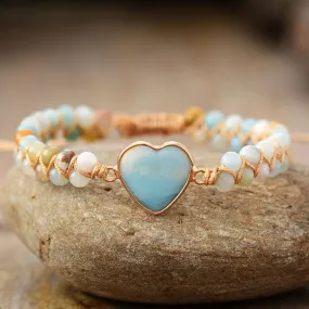 Amazonite Heart Charm Braided Bracelet