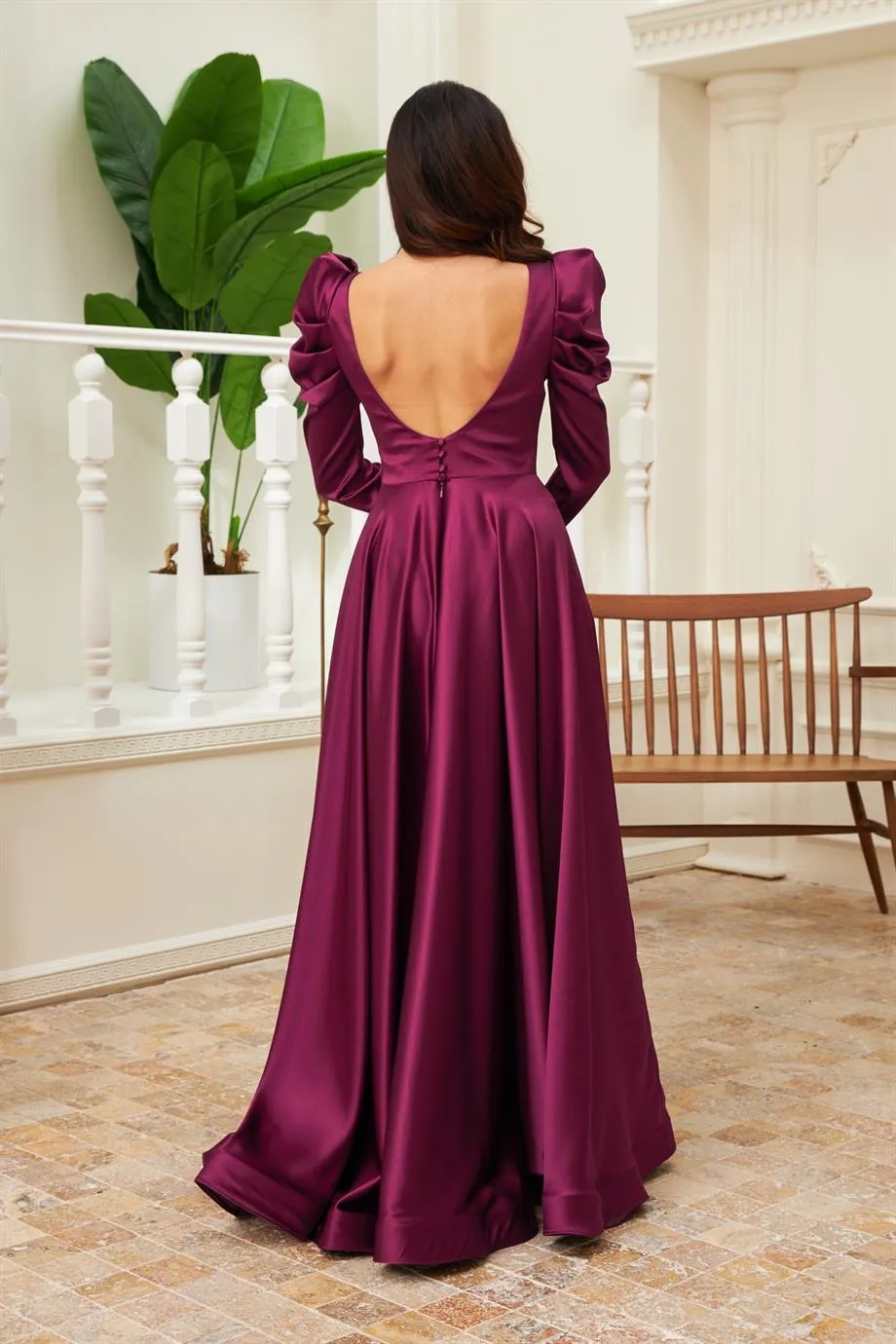 Angelino Pins Satin back open long engagement dress