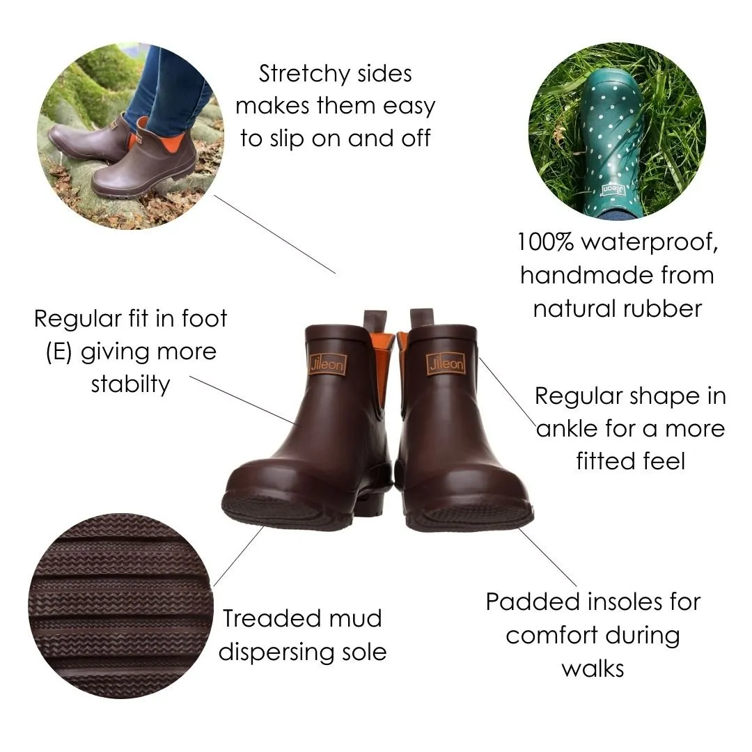 Ankle Wellies - Chocolate and Orange Trim - Wide Foot