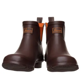 Ankle Wellies - Chocolate and Orange Trim - Wide Foot