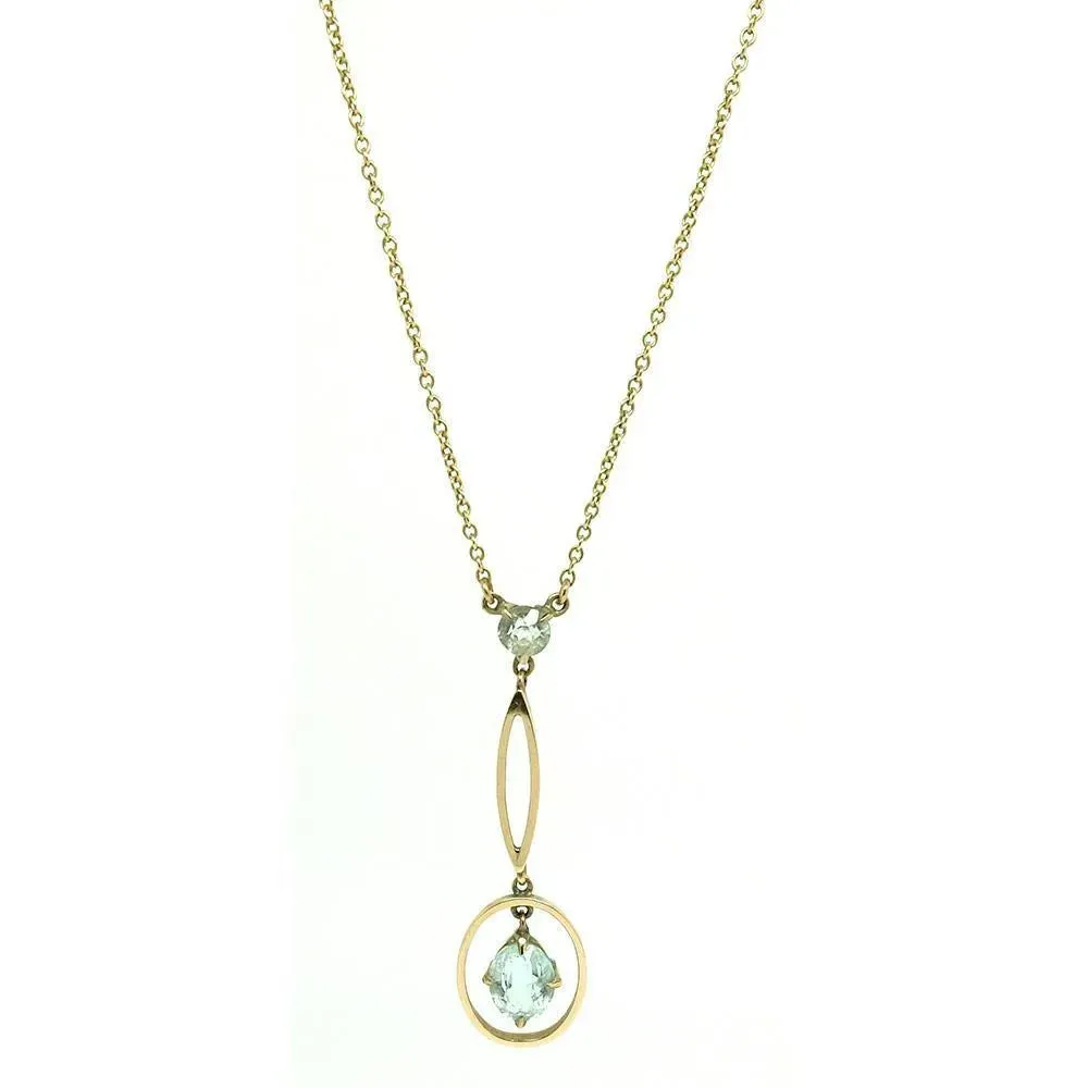 Antique Edwardian Blue Topaz 9ct Gold Necklace