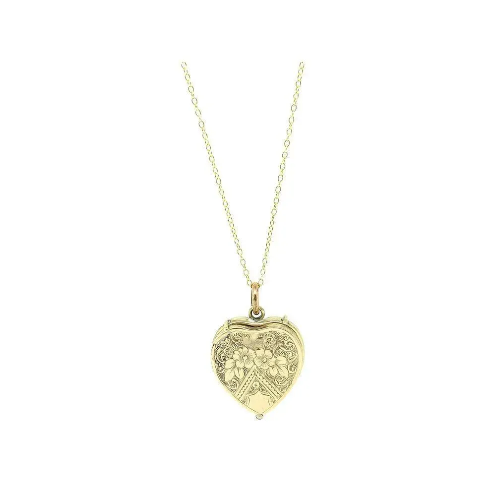 Antique Victorian Triple Sliding Gold Heart Locket Necklace