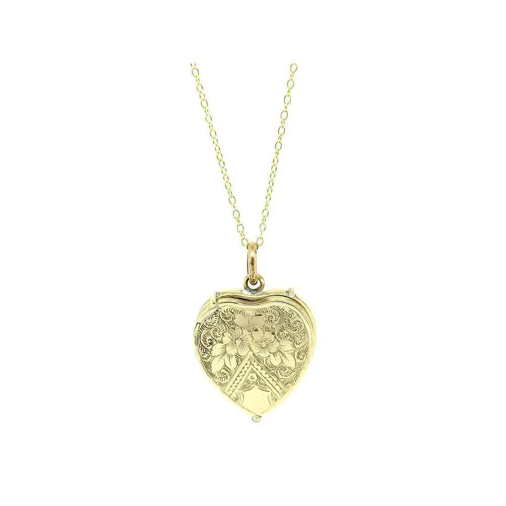 Antique Victorian Triple Sliding Gold Heart Locket Necklace