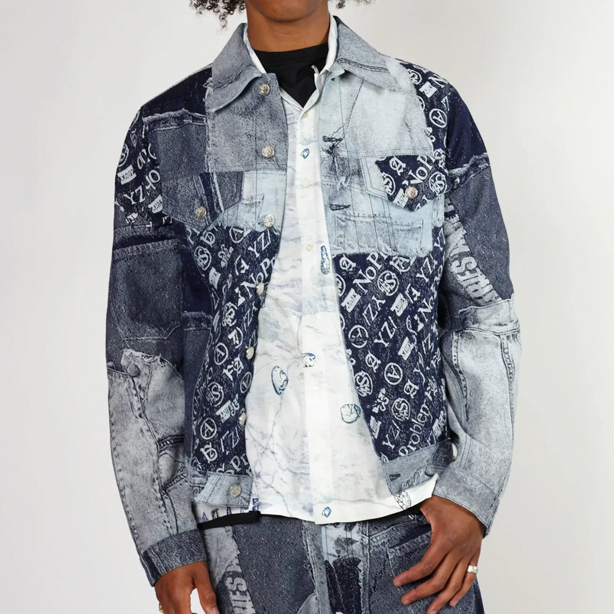 Aries Mens Patchwork Jacquard Trucker Jacket