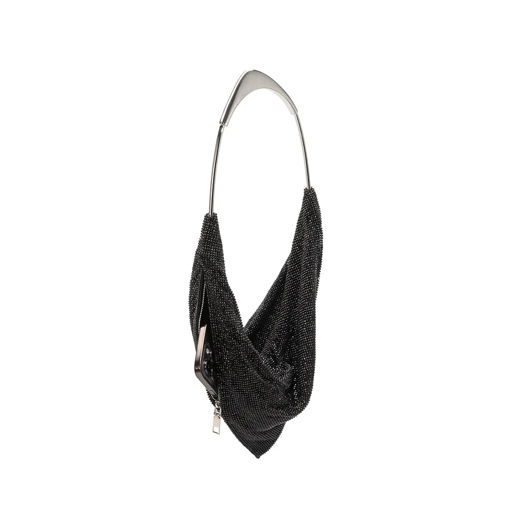 Athena Black Crystal Mesh Top Handle Bag