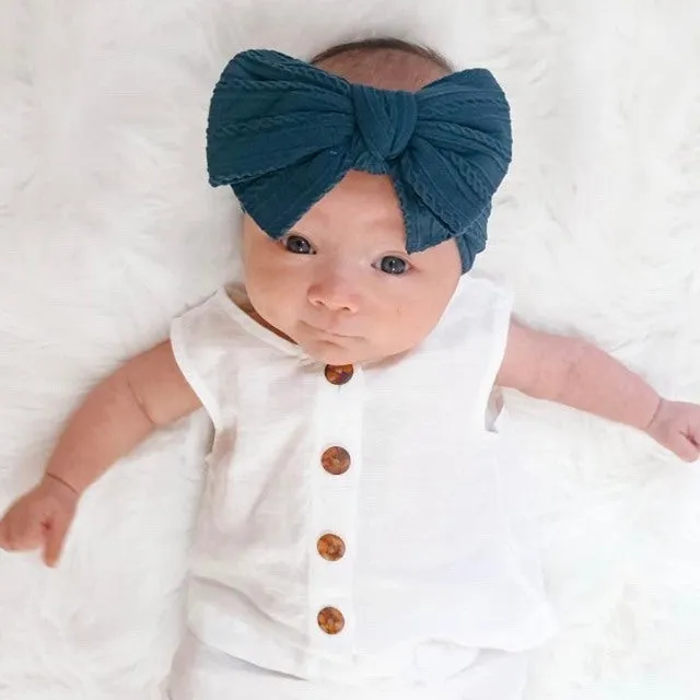 Baby Top Knot Double Bow Headband Powder Blue