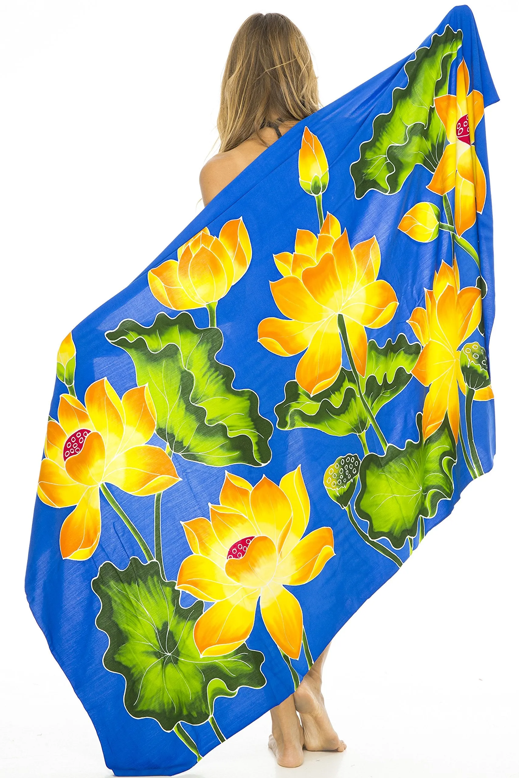 Back From Bali Womens Sarong Swimsuit Cover Up Floral Beach Wear Bikini Wrap Skirt with Coconut Clip Lotus