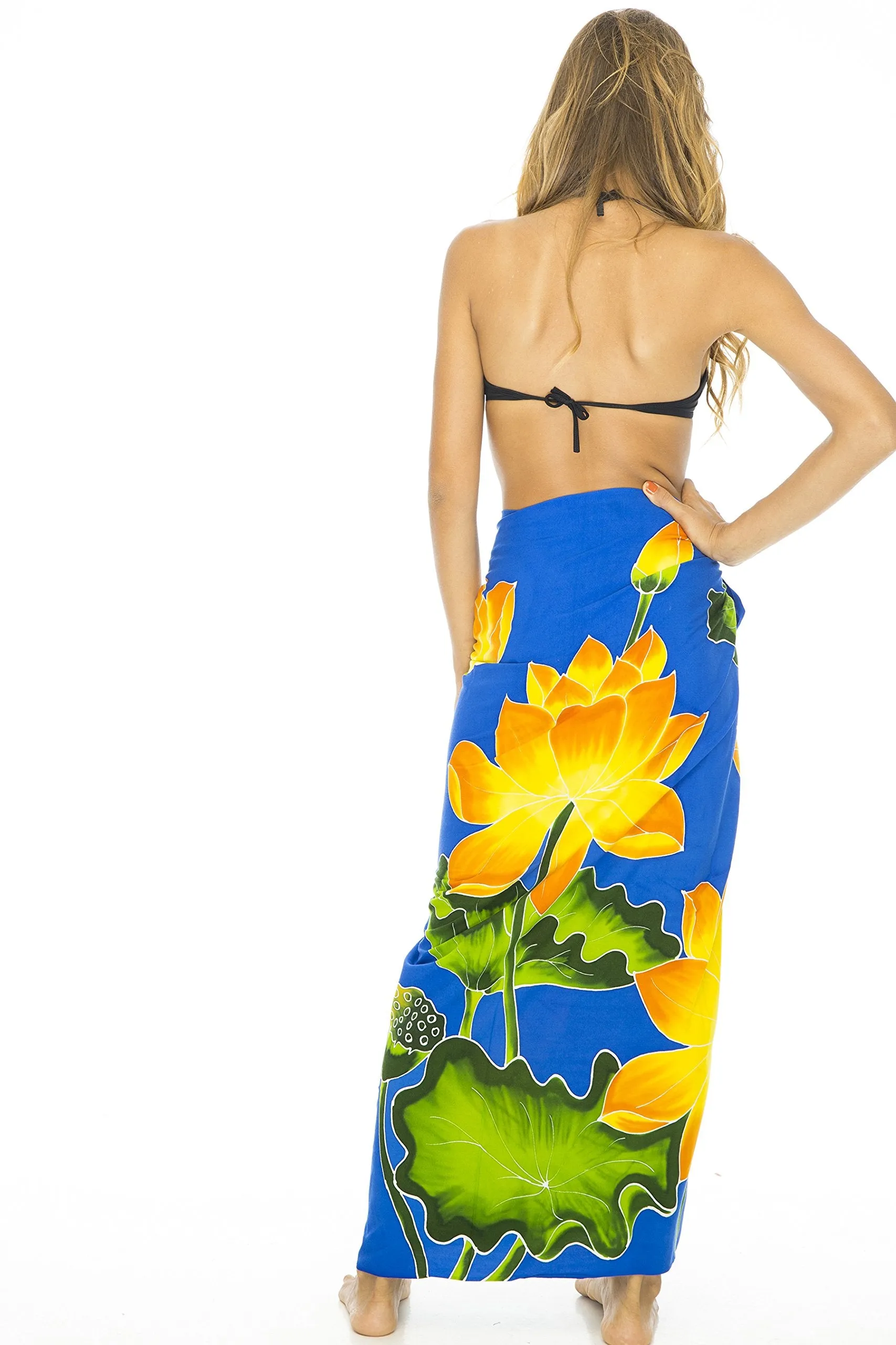 Back From Bali Womens Sarong Swimsuit Cover Up Floral Beach Wear Bikini Wrap Skirt with Coconut Clip Lotus