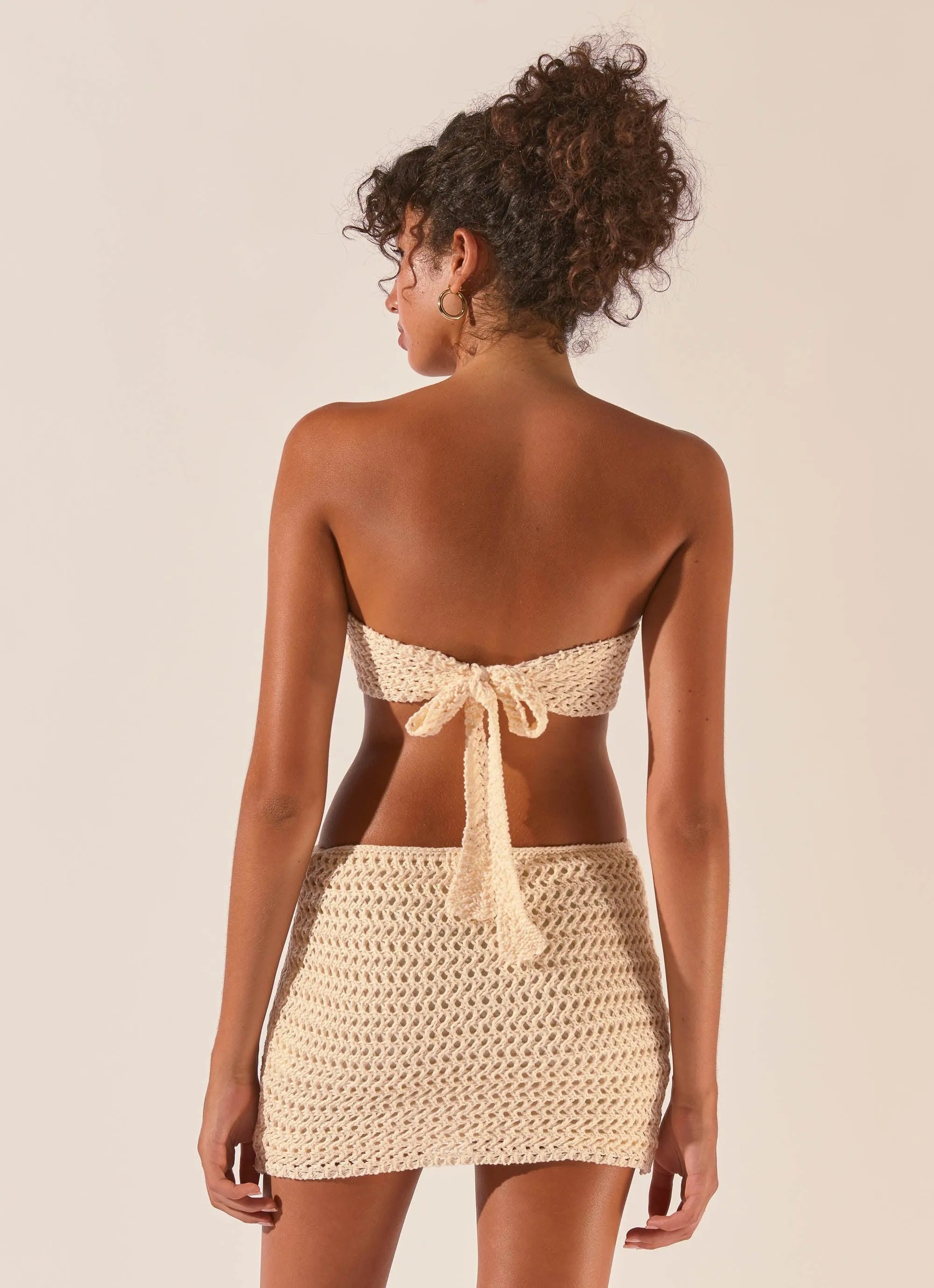 Balmy Nights Crochet Mini Dress - Seashell