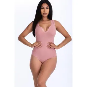 Basic Split Neckline Bodysuit - Mauve