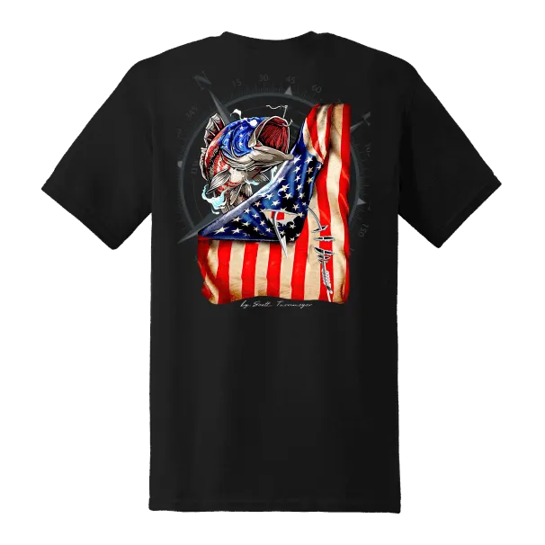 Bass Fishing USA Flag Soft Ring Spun 100% Cotton Midweight Unisex T-Shirt TShirt