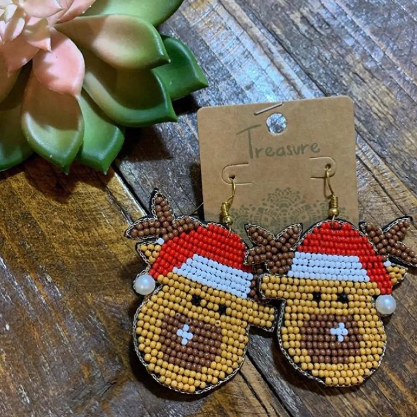 Beaded reindeer Christmas earrings