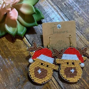 Beaded reindeer Christmas earrings