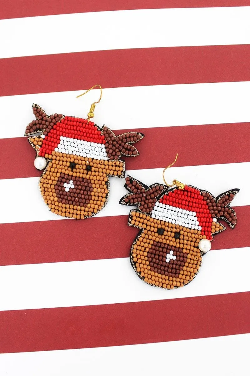 Beaded reindeer Christmas earrings