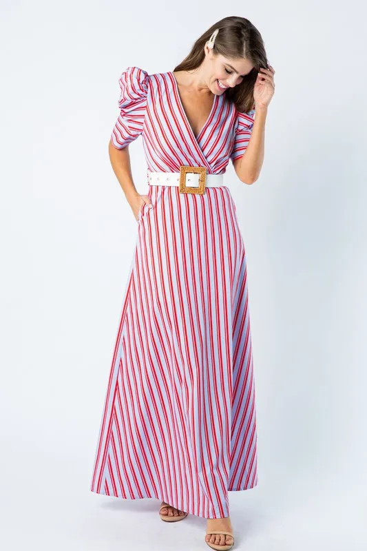 Beauty in Stripes Puff Sleeves Maxi Dress