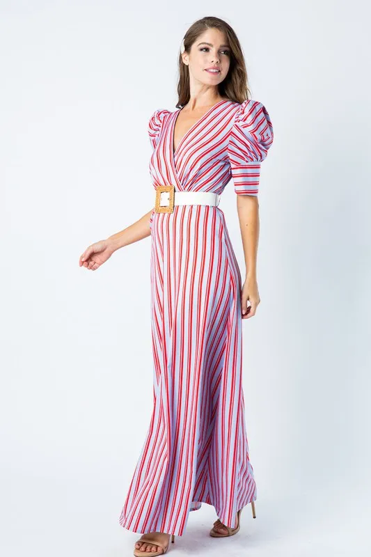 Beauty in Stripes Puff Sleeves Maxi Dress